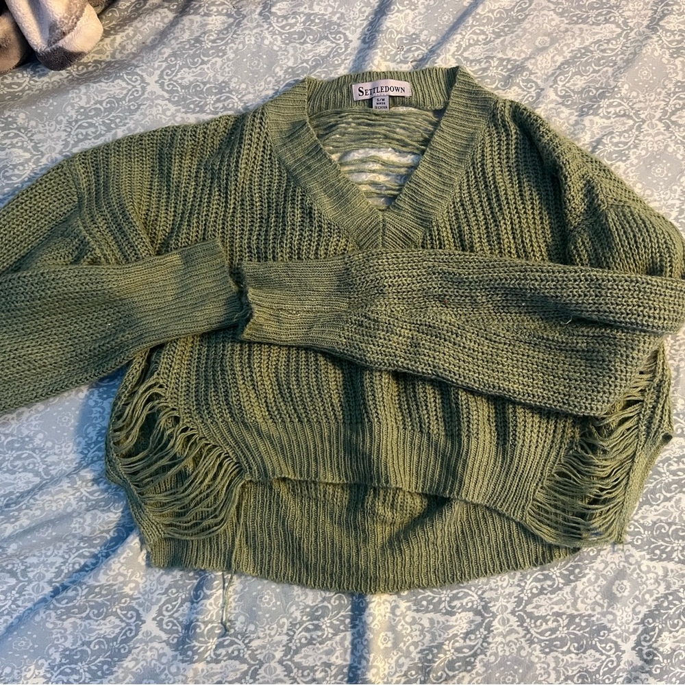 Green Distressed Crop Top size S/M